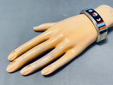 Amazing Native American Navajo Inlay Turquoise Jet Coral Sunface Cosmic Sterling Silver Cuff-Nativo Arts