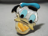 Detailed Huge Zuni Native American Donald Duck Turquoise Sterling Silver Ring-Nativo Arts