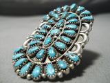 One Of The Biggest Vintage Native American Navajo Teardrop Turquoise Sterling Silver Ring-Nativo Arts