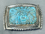 Native American One Of The Most Detailed Ever Hand Carved Turquoise Sterling Silver Buckle-Nativo Arts