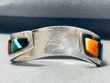 Important Tom Jackson Vintage Native American Navajo Small Wrist Inlay Sterling Silver Bracelet-Nativo Arts