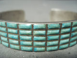 Many Rows Vintage Native American Zuni Turquoise Inlay Sterling Silver Bracelet-Nativo Arts