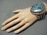 Huge Vintage Native American Navajo Basalt Turquoise Sterling Silver Bracelet-Nativo Arts