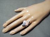 Exceptional Navajo Lapis Sterling Silver Flag Ring Native American-Nativo Arts