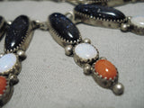 Important Vintage Native American Navajo Dakota Gold Red White Blue Sterling Silver Necklace-Nativo Arts