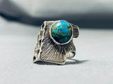 Precise Detail Vintage Native American Navajo Pilot Mountain Turquoise Sterling Silver Ring-Nativo Arts