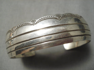 Striking Vintage Native American Navajo Hand Wrought Sterling Silver Bracelet Old-Nativo Arts