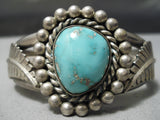 Heavy Thicik Vintage Native American Navajo Carico Lake Turquoise Sterling Silver Bracelet Old-Nativo Arts