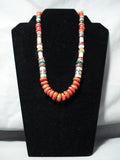 Native American Authentic Singer Chunky Coral Turquoise Sterling Silver Necklace-Nativo Arts