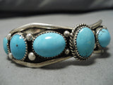 Stunning Vintage Native American Navajo Turquoise Wave Sterling Silver Bracelet Old Cuff-Nativo Arts