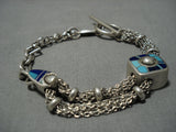 Important Vintage Native American Navajo Ray Tracy Charm Sterling Silver Turquoise Bracelet-Nativo Arts
