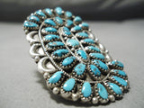 One Of The Biggest Vintage Native American Navajo Teardrop Turquoise Sterling Silver Ring-Nativo Arts
