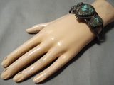 Chunky Very Old 1900's Vintage Native American Navajo Turquoise Sterling Silver Bracelet-Nativo Arts