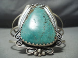 Towering Vintage Native American Navajo Green Teardrop Turquoise Sterling Silver Bracelet-Nativo Arts