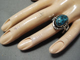 Stunning Vintage Native American Navajo Spiderweb Turquoise Sterling Silver Ring Old-Nativo Arts
