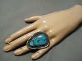 One Of The Biggest Vintage Native American Navajo Men's Persin Turquoise Sterling Silver Ring-Nativo Arts
