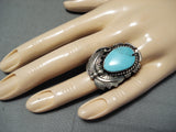 Sam Smith Vintage Native American Navajo Blue Diamond Turquoise Sterling Silver Ring Signed-Nativo Arts