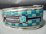 One Of The Most Detailed Vintage Native American Navajo Turquois Esterling Silver Bracelet-Nativo Arts