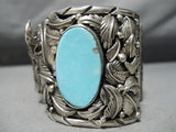 Very Heavy Native American Navajo Turquoise Buffalo Sterling Silver Bracelet- 200 Grams-Nativo Arts
