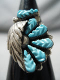 Exquisite Vintage Native American Zuni Blue Gem Turquoise Sterling Silver Ring Old-Nativo Arts