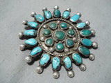 Marvelous Vintage Native American Navajo Cerrillos, Kingman Turquoise Sterling Silver Pin Old-Nativo Arts