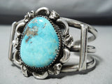 Superior Vintage Native American Navajo Kingman Turquoise Sterling Silver Bracelet Old-Nativo Arts