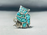 Charming Vintage Native American Zuni Turquoise Sterling Silver Owl Ring-Nativo Arts