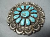 Joe Wilson Vintage Native American Navajo Old Kingman Turquoise Cluster Sterling Silver Pin Old-Nativo Arts