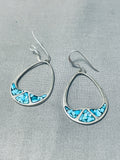 Appealing Native American Navajo Turquoise Chip Inlay Sterling Silver Earrings-Nativo Arts