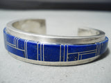 Thicker Heavy Vintage Native American Navajo Lapis Sterling Silver Inlay Bracelet-Nativo Arts