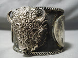 Colossal Navajo Sterling Silver Buffalo Bracelet Silver Dollar Native American-Nativo Arts