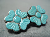 Native American Exquisite Vintage Zuni Blue Gem Florals Sterling Silver Earrings-Nativo Arts