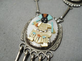 One Of The Best Vintage Native American Zuni Turquoise Kachina Sterling Silver Necklace Old-Nativo Arts