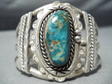 Thick Heavy Cuff Vintage Native American Navajo Gilbert Turquoise Sterling Silver Bracelet-Nativo Arts