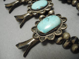 Huge Vintage Native American Navajo Turquoise Sterling Silver Squash Blossom Necklace Old-Nativo Arts