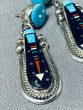 Important Ray Jack Native American Navajo Outer Space Turquoise Sterling Silver Earrings-Nativo Arts