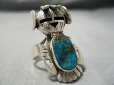 Nel Morton Kachina Native American Navajo Turquoise Sterling Silver Kachian Ring-Nativo Arts
