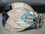 One Of The Most Detailed Native American Zuni Turquoise Sterling Silver Kachina Bracelet-Nativo Arts