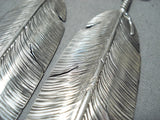 Magnificent Navajo Native American Sterling Silver Feather Earrings-Nativo Arts