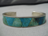 Trapezoidal Inlay Vintage Native American Navajo Turquoise Sterling Silver Bracelet-Nativo Arts