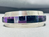Hypnotic Native American Navajo Signed Inlay Sugulite Lapis Sterling Silver Bracelet-Nativo Arts