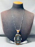 4 Inch Long Rare Huge Native American Navajo Turquoise Kachina Sterling Silver Necklace-Nativo Arts