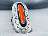 Delightful Vintage Native American Navajo Coral Sterling Silver Shadowbox Ring-Nativo Arts