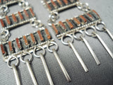 Fabulous Native American Zuni Coral Needlepoint Sterling Silver Earrings-Nativo Arts