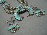 Vintage Zuni Native American Sterling Silver Turquoise Squash Blossom Necklace-Nativo Arts
