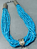 Hand Tooled Tubule Sterling Silver Vintage Native American Navajo Turquoise Necklace-Nativo Arts