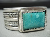 Heavy Vintage Native American Navajo Squared Turquoise Sterling Silver Bracelet-Nativo Arts