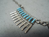 Exquisite Vintage Native American Zuni Turquoise Needlepoint Sterling Silver Necklace-Nativo Arts