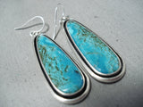 Boyd Jr Signed Native American Navajo Pilot Mountain Turquoise Sterling Silver Earrings-Nativo Arts
