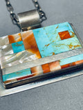 Native American Important Vintage Santo Domingo Turquoise Inlay Sterling Silver Necklace-Nativo Arts